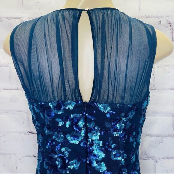 BELLE BADGLEY MISCHKA PARIS DRESS SEQUIN BLUE MULTI FLORAL BL2282 size 0 - Picture 4 of 16